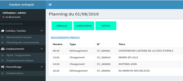 Application Wavesoft - planning et gestion d'entrepôt