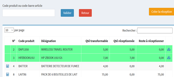 Application de saisie des réceptions dan Wavsoft